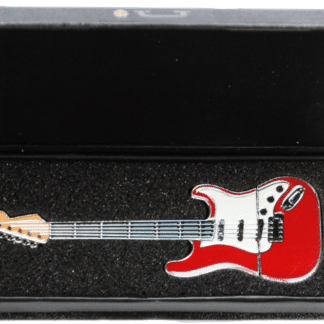 MIniature red electric guitar in miniature case